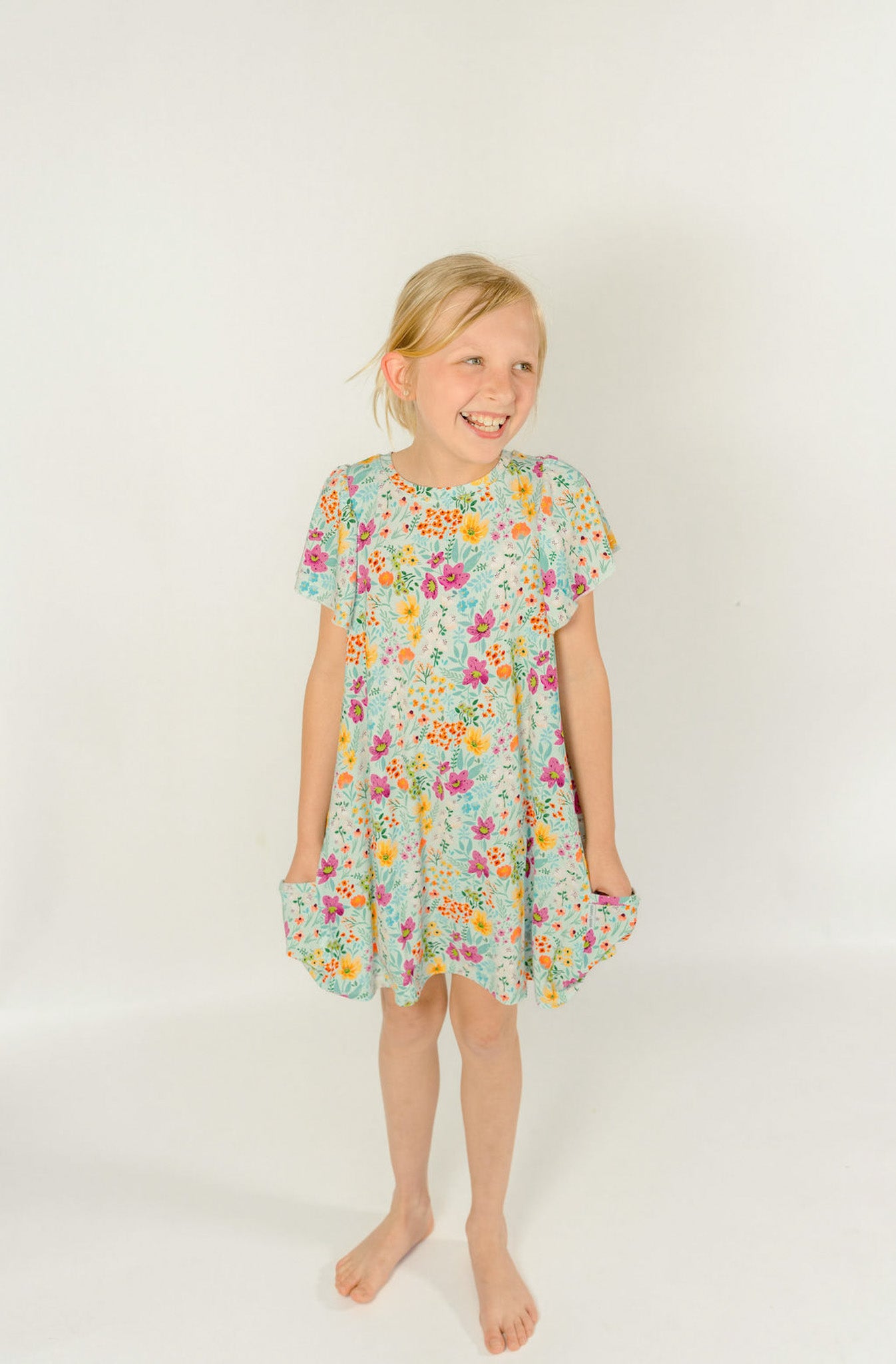 Garden Daydream Ribbed Bamboo Slouchy Twirl Dress with Pockets